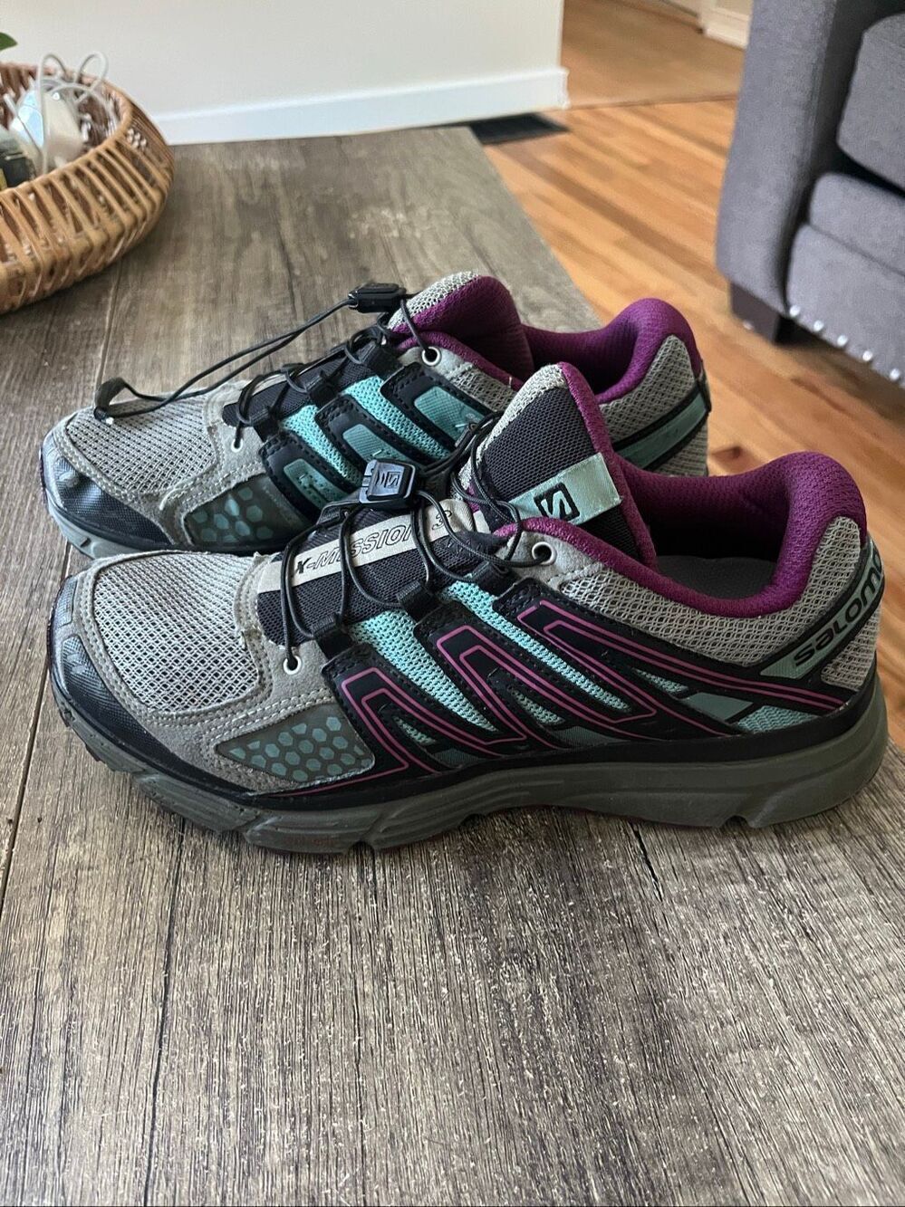 Salomon X-Mission 3 Womens Size 8.5 Trail Running Shoes Shadow/Dark Purple/Teal